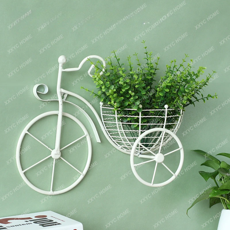 Creative Wall Wrought Iron Bicycle Flower Basket for Wall Hanging Wall Decoration Dining Room Wall Decorations Living Room