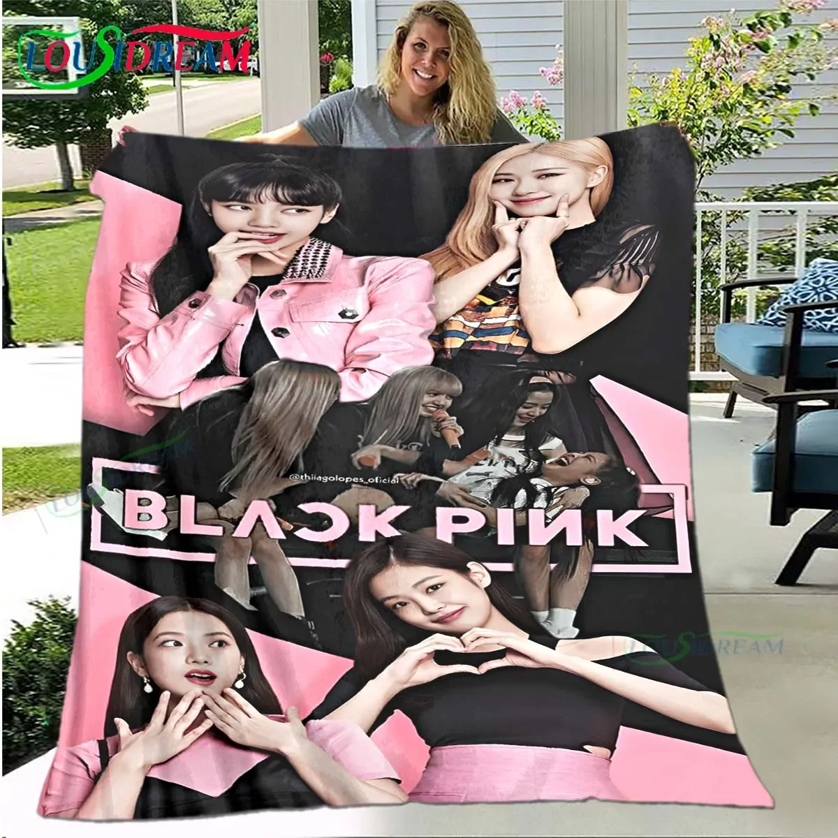 Pop Korean Girl Group  BB-BLACK Pattern Blanket Star Art Flannel Thin Blanket Portable Home Travel Office Lunch Break Blanket