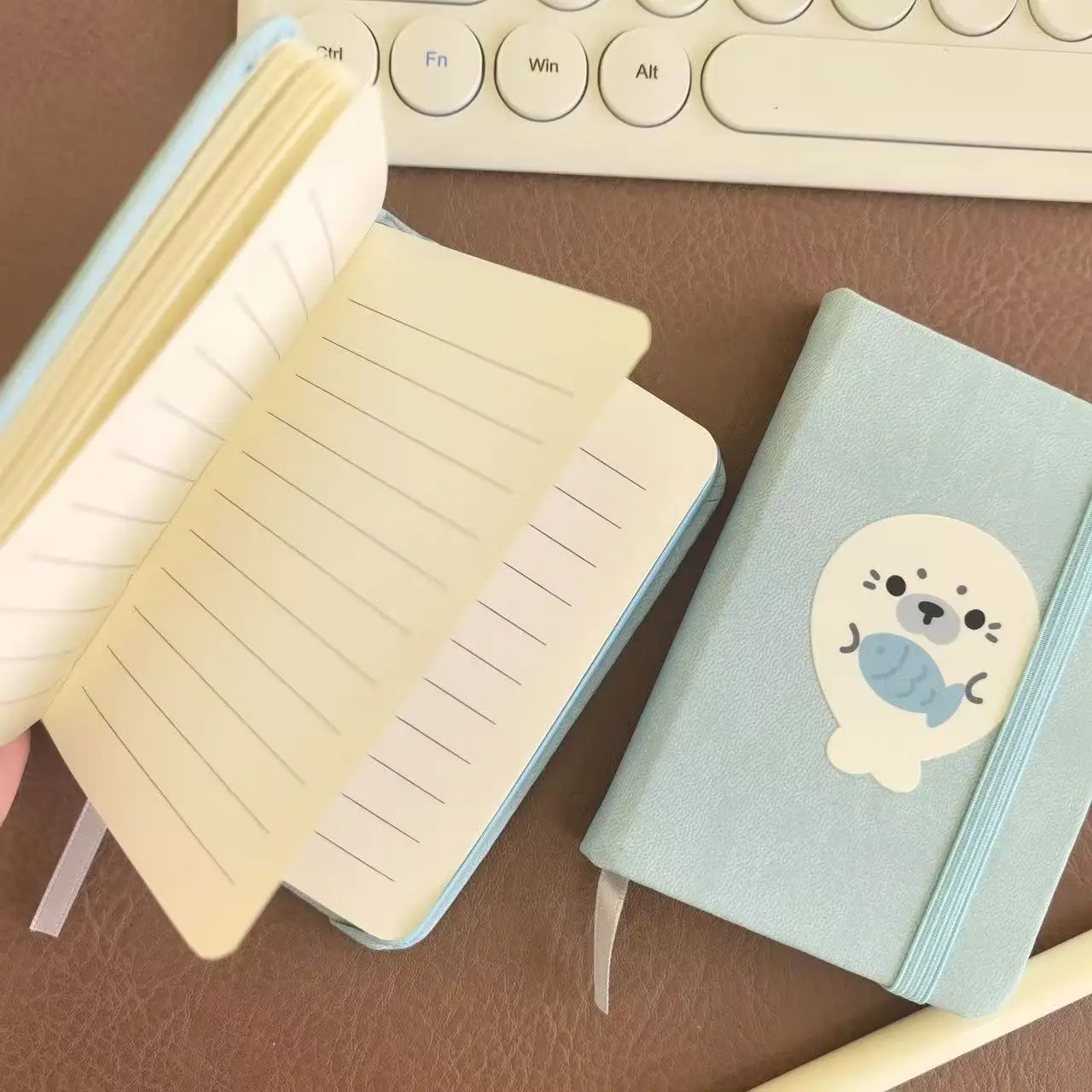Korean Ins Style Advanced Healing Milk Blue Seal A7 Portable Notebook Cute Strap Pocket This Student Portable Word Memo Diy Gift view 6