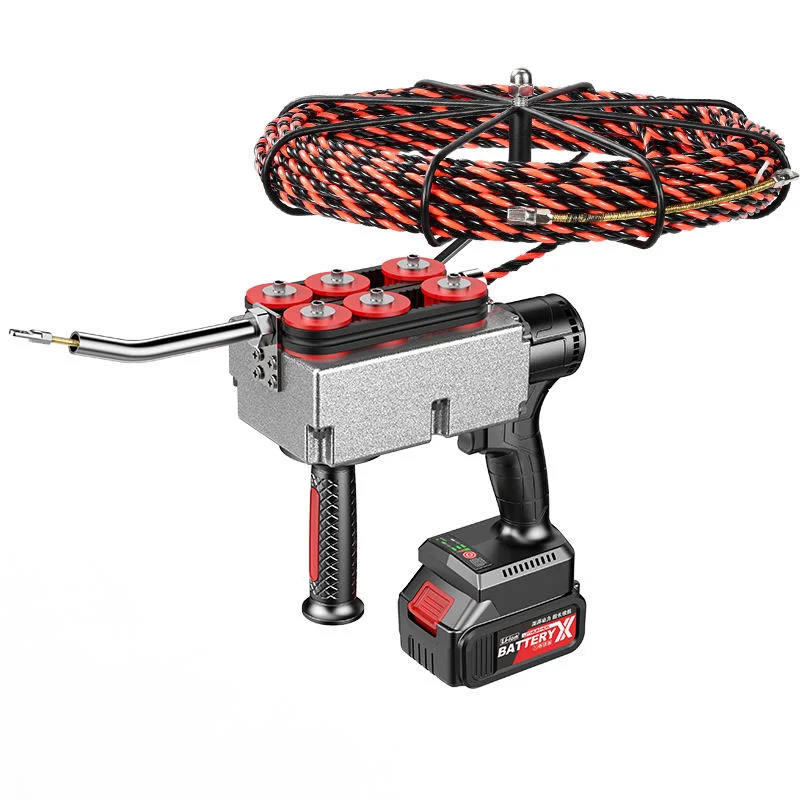 2025 Electric Brushless 30m Pipe Threading Machine Electrical Cable Cross Wire Pulling Tool Lithium Battery Threading Machine