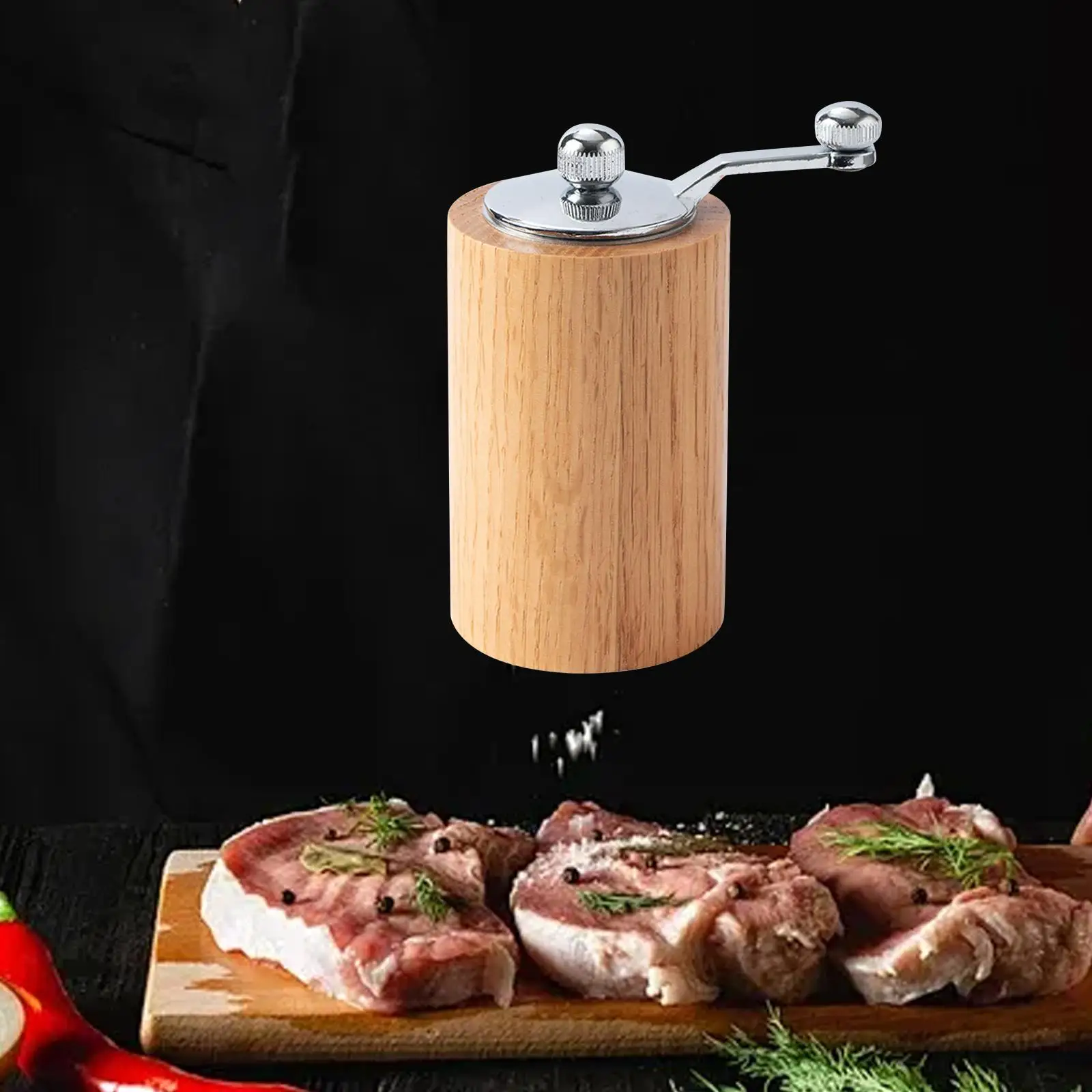 Moedor de pimenta recarregável profissional Moinho de madeira, feijão de café Moedor de especiarias Manivela para piquenique de cozinha ao ar livre