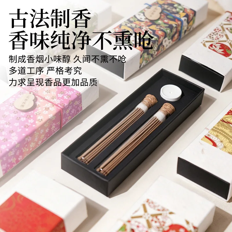 2 Tubes Natural Stick Incense 10g Each Gift Box Equipped with Wood & Gypsum Incense Burner for Home Meditation & Religious Use