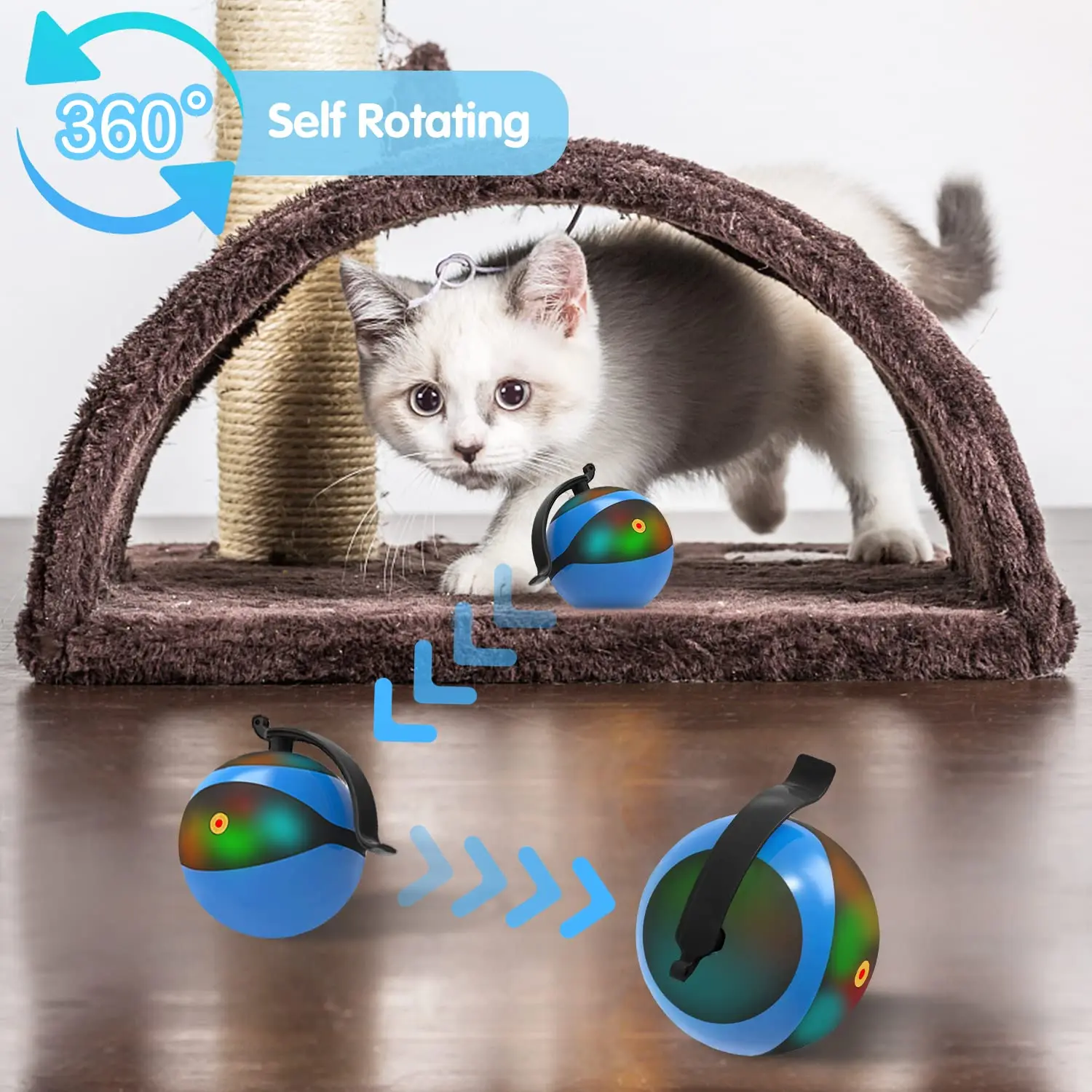 Automatic Moving Ball Bundle Feather Kitten Interactive , Smart Electric Teaser Toys USB Rechargeable Hunting Exercise Toys