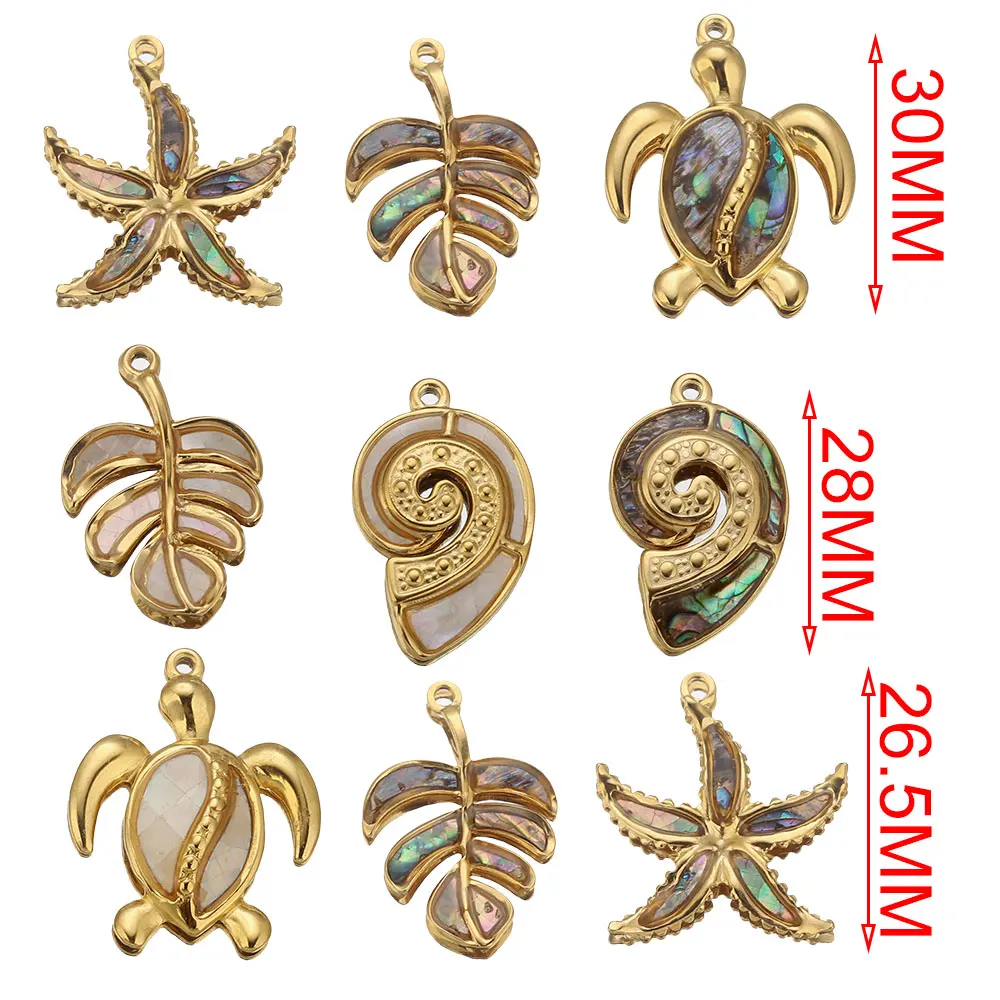 2pcs Stainless Steel Summer Starfish Snail Turtle Leaf Charms for DIY Earring Jewelry Materials Making Pendant Supplies Crafts