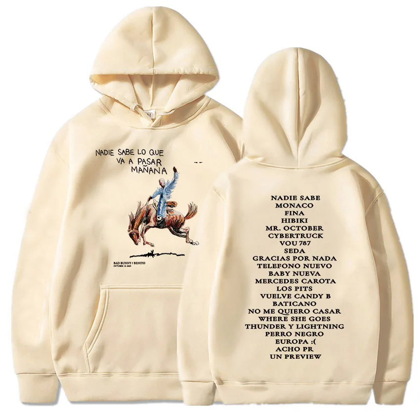 Bad Bunny New Album Nadie Sabe Lo Que Va Pasar Manana Printed Hoodies Men Women Hooded Sweatshirts Album Graphic Long Sleeve Top