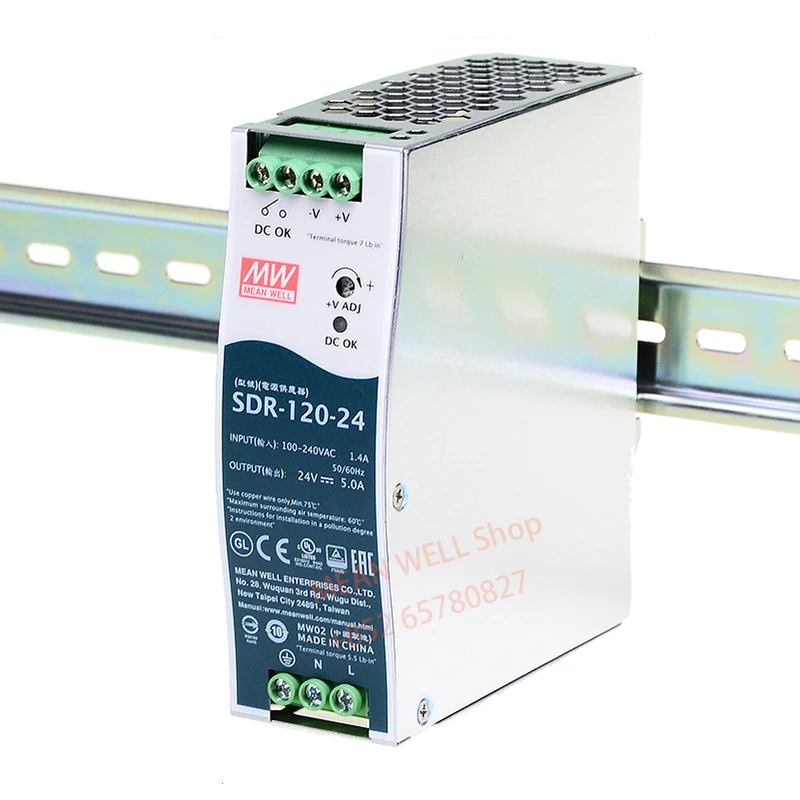 MEAN WELL 120W Single Output Industrial DIN RAIL with Switching Power Supply SDR-120-12 SDR-120-24 SDR-120-48 Metal case