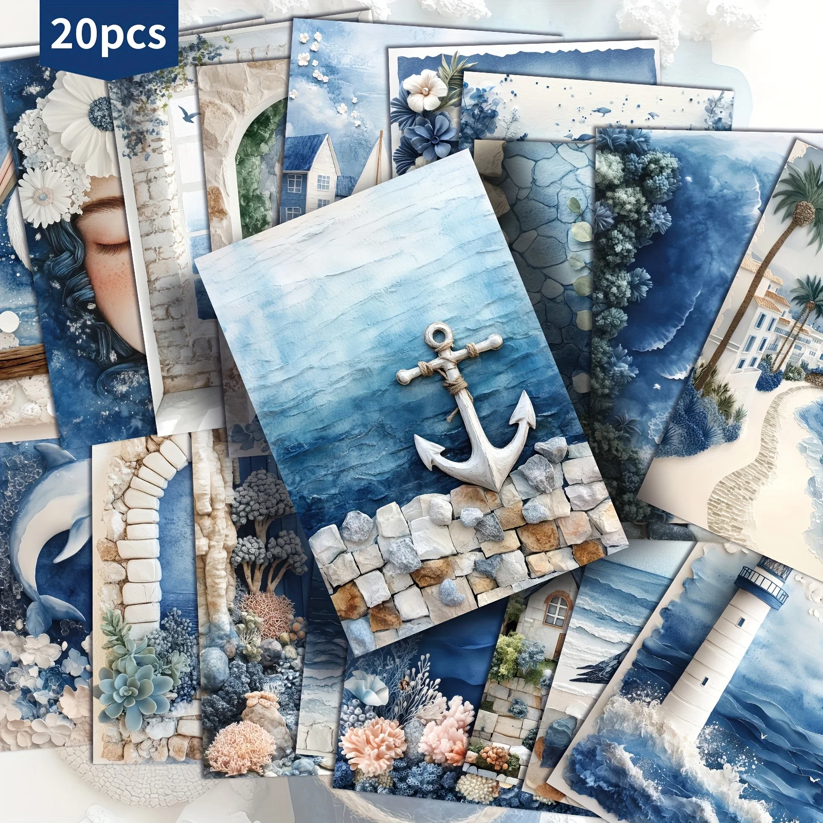 20PCS Vintage Marine Animal Postcards, Classic Beauty Illustrations, Collectible Decorative Cards, Suitable for Scrapbooks