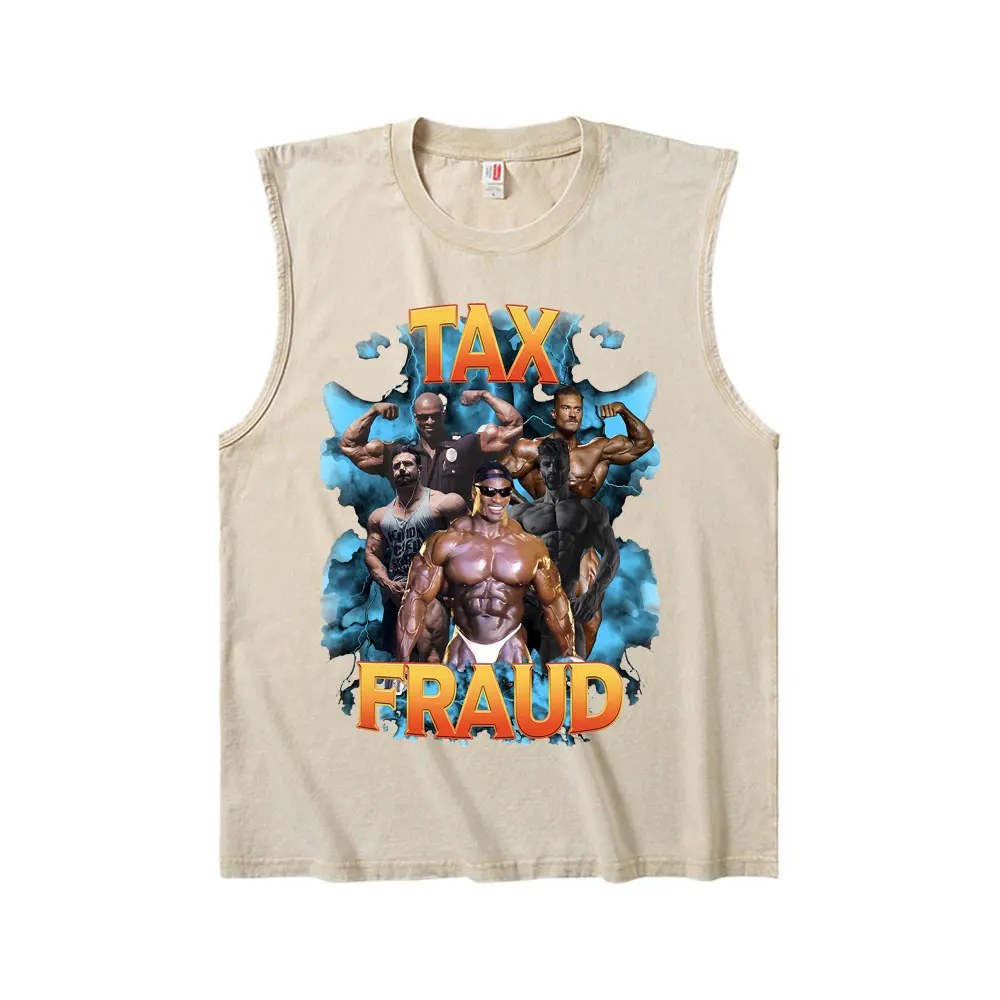 

Evade Tax Fraud Powerhouse Gym Vintage Washed Tank Tops Men Women Funny Casual Oversized Geek Fitness Vest T Shirts Streetwear