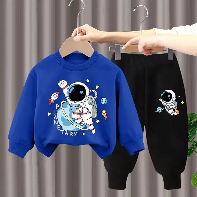 winter Boys Clothes long sleeve& trousers 2 Pieces Set Teenage Girls & Boys Printed spaceman Fashion Casual Top & Bottom Outfit