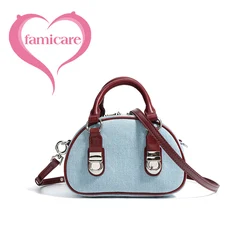 2025 Summer New Small Women Bag Lady Summer Mini Handbag Female Denim Fabric with Genuine Leather Cross-body Shoulder Messenger