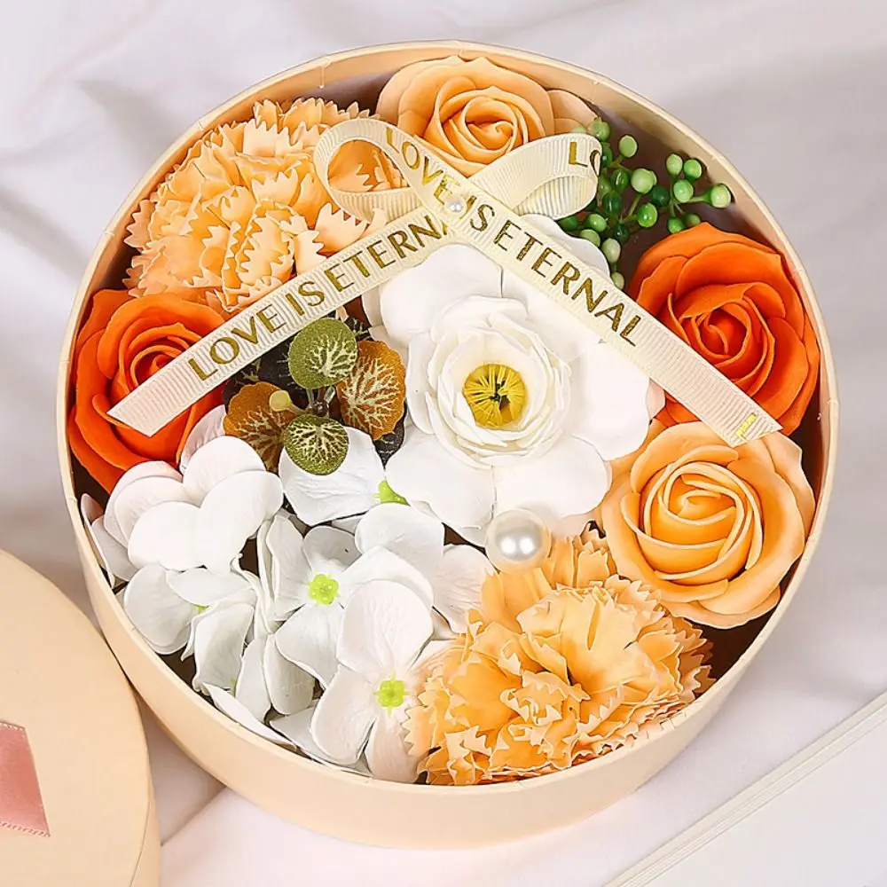 Lover Beautiful Flower Bath Soap with Stem Scented Hand-made Rose Gift Box Round Bouquet Flower Shaped Body Soap Girlfriend