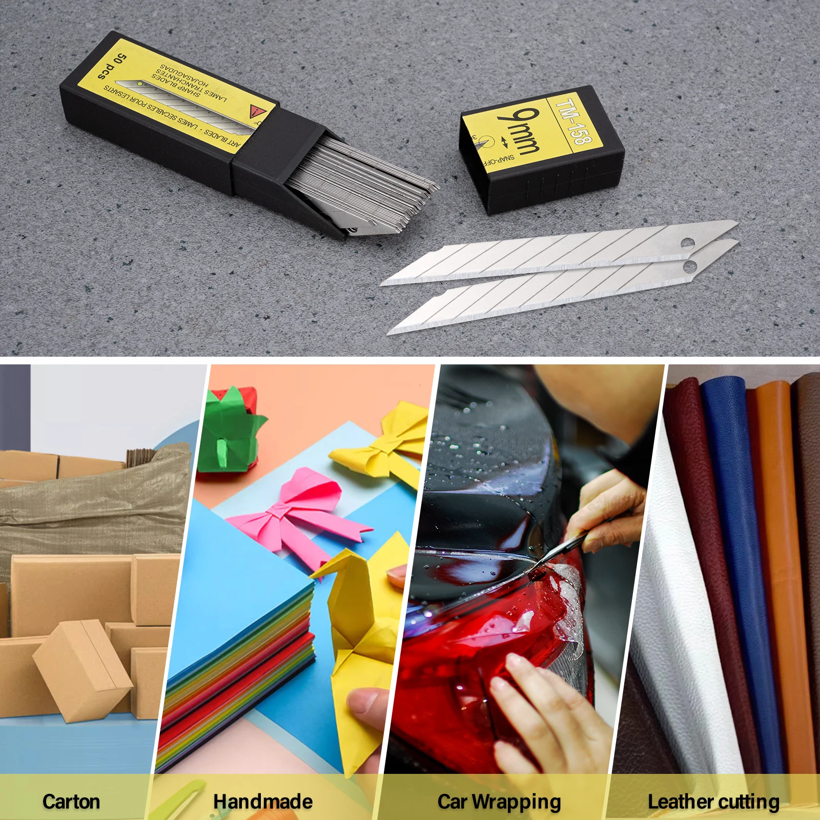 EHDIS 100pcs 9mm Utility Knife Carbon Steel Blades Car Film Tint Paper Cut Hobby Craft Knivies 30 Degree Sharp Replacement Tools