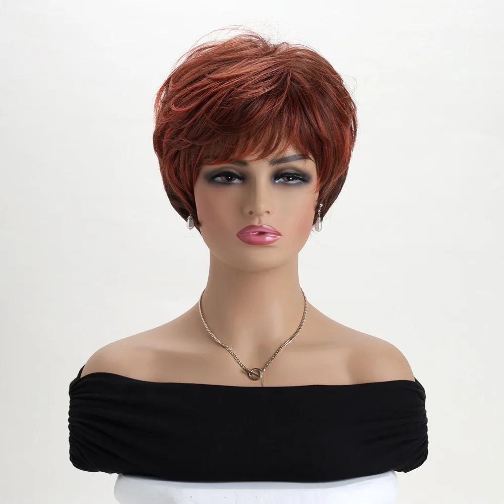 Short Wig Blonde Copper Red Synthetic Wigs Straight For Women Hair With Bangs Hair Breathable Rose Mesh Daily Party Cosplay Use