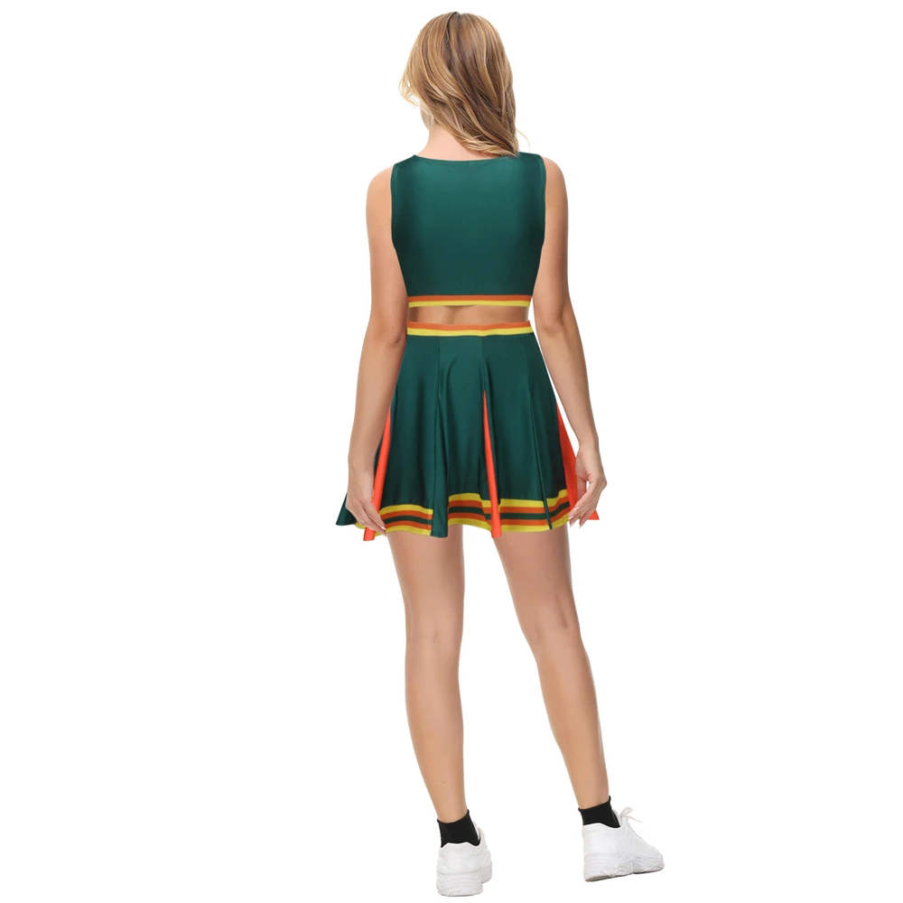 Bring it On Cheerleader Uniform Dark Green Clovers Printed Cheerleader Outfits Fancy Dress Tank Top Mini Skirt for Girls