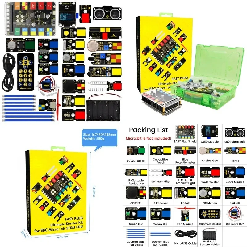 DIY Electronic STEM OEM/ODM Manufacturer Educational STEM Programming EASY Plug Starter Kit for Microbit, without