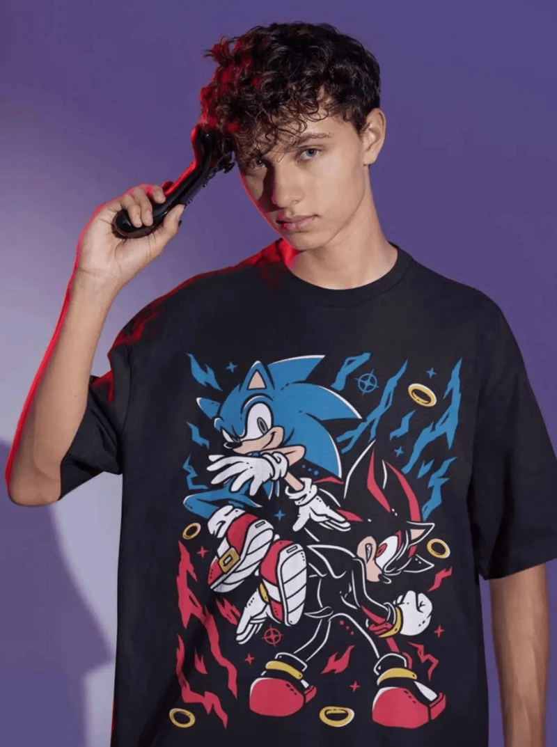 Футболка Heroes Sonic, винтажная футболка Heroes Shadow The Hedgehog, новая женская и мужская футболка с принтом, хлопковая модная летняя футболка Y2K