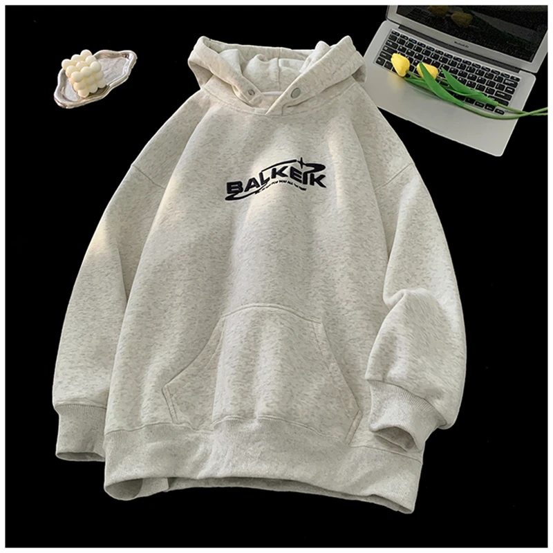 Black Hooded Women Clothing Vintage Street Sweatshirt Hiphop Y2K Letter Printing Pullover Long Sleeves Warm Oversize Ladies Tops