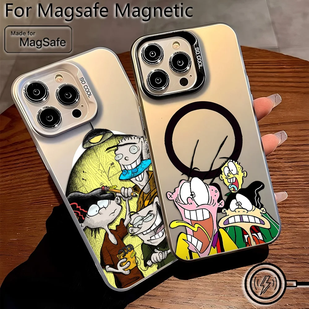 حافظة مغناطيسية كارتونية E-Ed Edd N Eddy Magsafe لهاتف آيفون 11 12 13 14 15 16 Pro Max Plus غطاء خلفي ناعم مطلي بالفضة ومضاد للسقوط