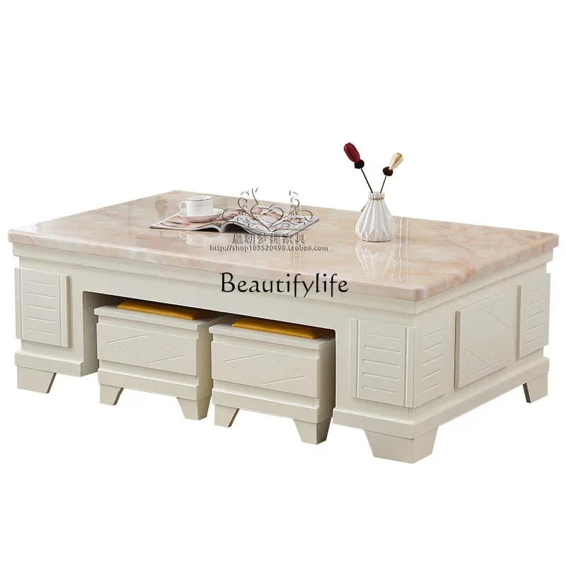 

LJYEuropean marble coffee table electric Chinese living room simple tea table modern small apartment furniture