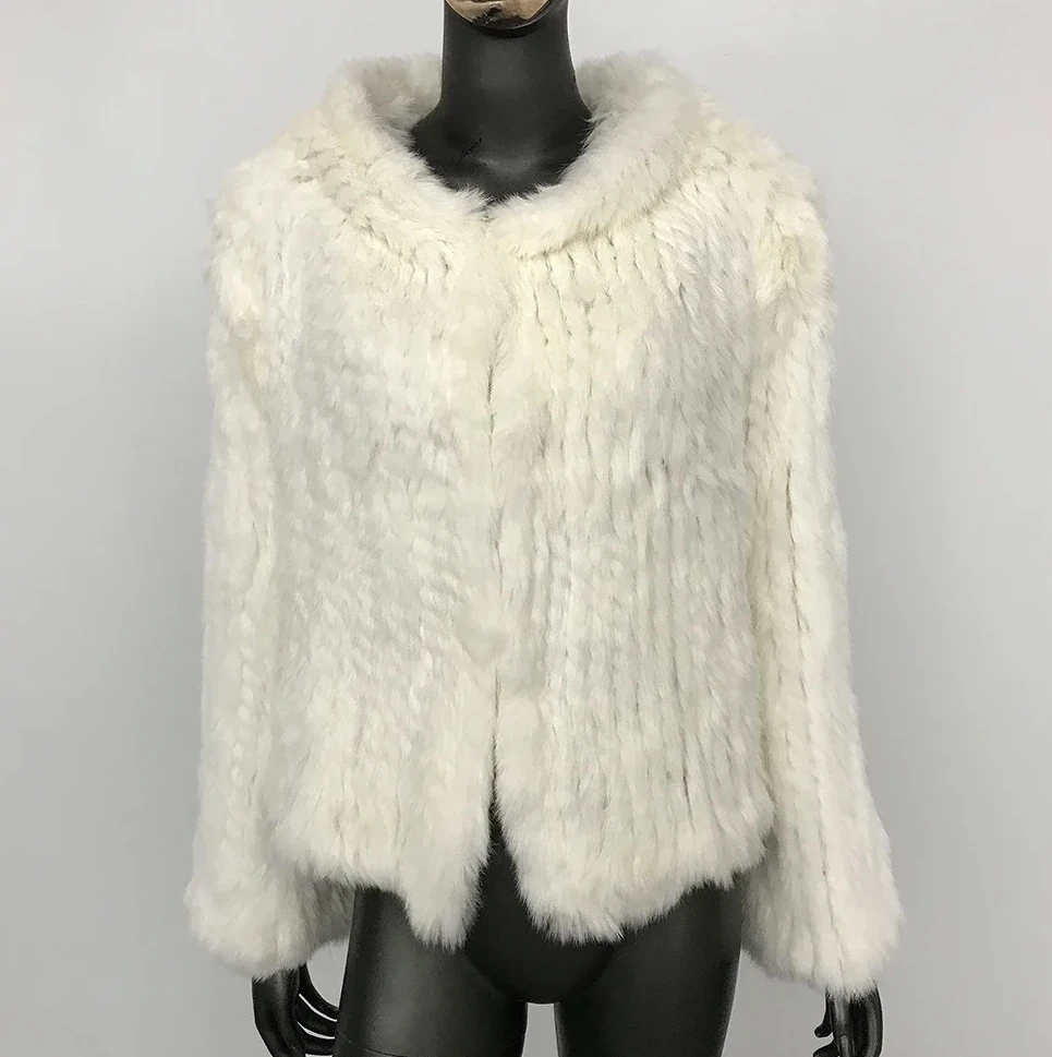 

Autumn and Winter Short Rabbit Fur Coat Women's Double-sided Hooded New Real Fur Thickened Hand-woven Knitted Fur Coat