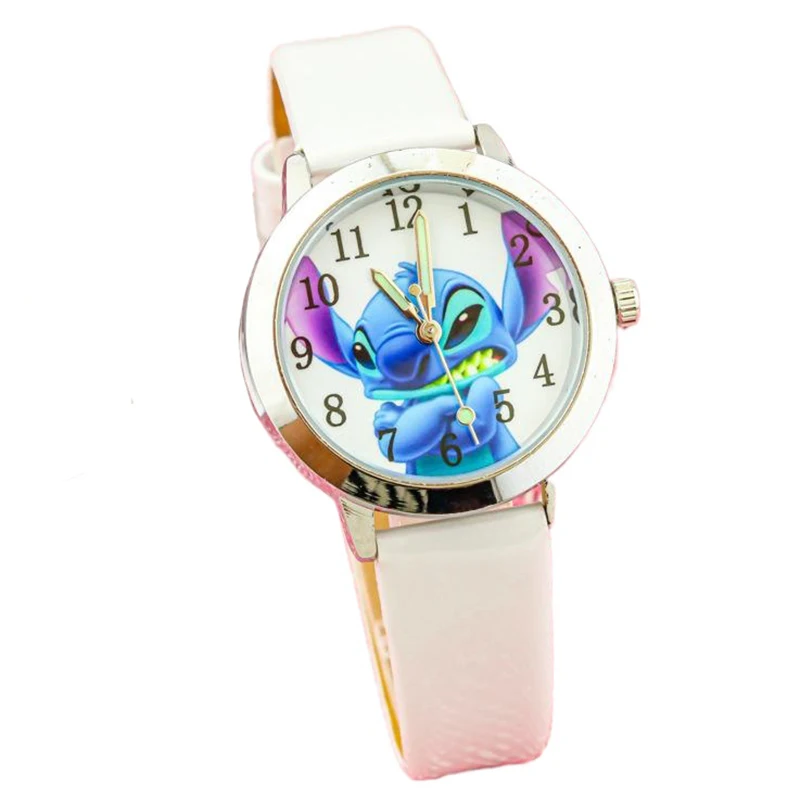 Miniso Anime Cartoon Disney Stitch Ronde Quartz Jongens Meisjes Student Horloge Kinderen Lederen Riem Horloge Kinderen Kerstcadeaus