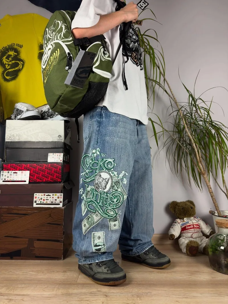 

Y2K Fashion New Letter Pattern Printed Baggy Jeans Men Harajuku Hip Hop Pop Joker Gothic Straight High Waist Wide Leg Trousers