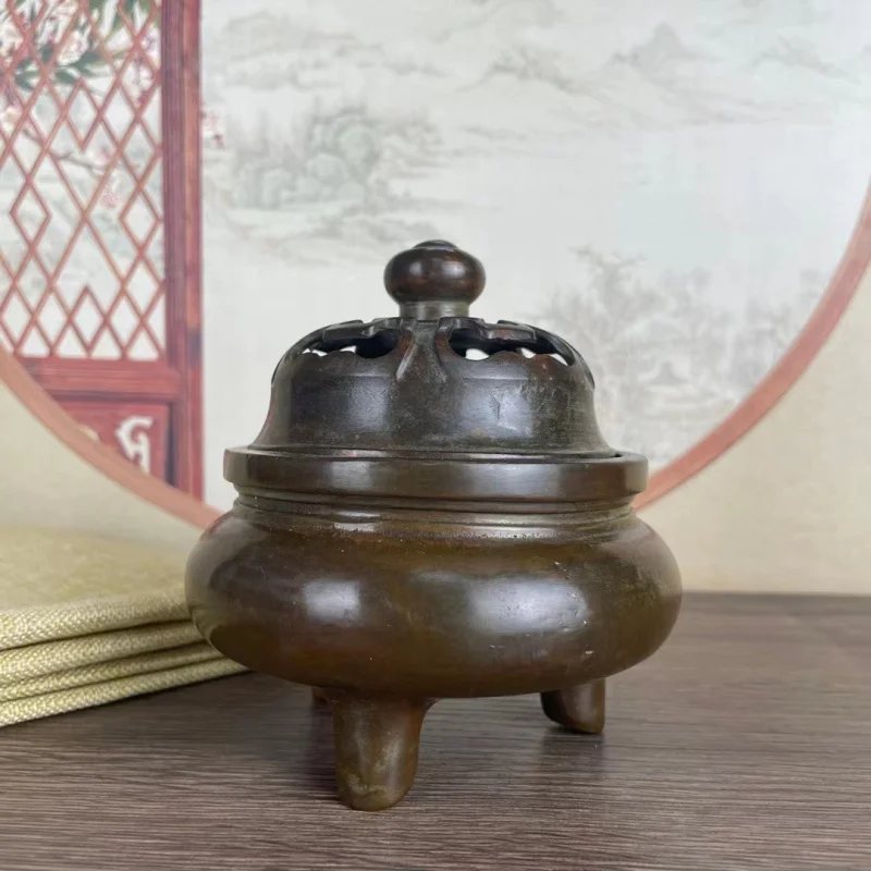 Copper three-legged burner for tea ceremony, sandalwood, lotus, agarwood, home use, Buddhist offerings, indoor incense b