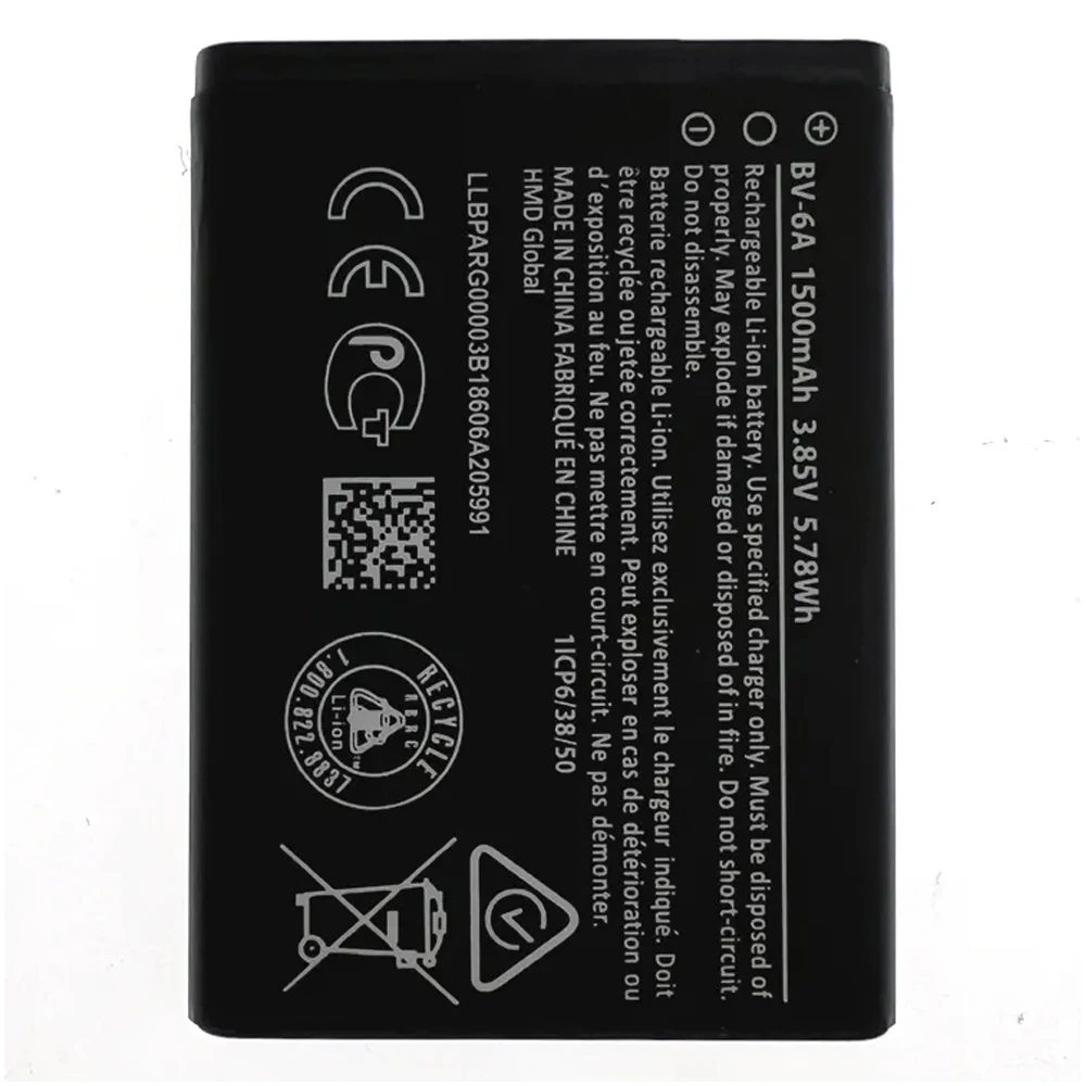 Mobile Phone Battery BV-6A for Nokia 2720 V Flip TA-1295 Cell Phones 1500mAh