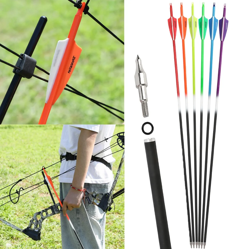 

6/12pcs Mixed Carbon Arrow Archery 3" Shield Rubber Feather 100gr Arrowhead 30inch Arrow Shaft ID 6.2mm for Bow Hunting Sport