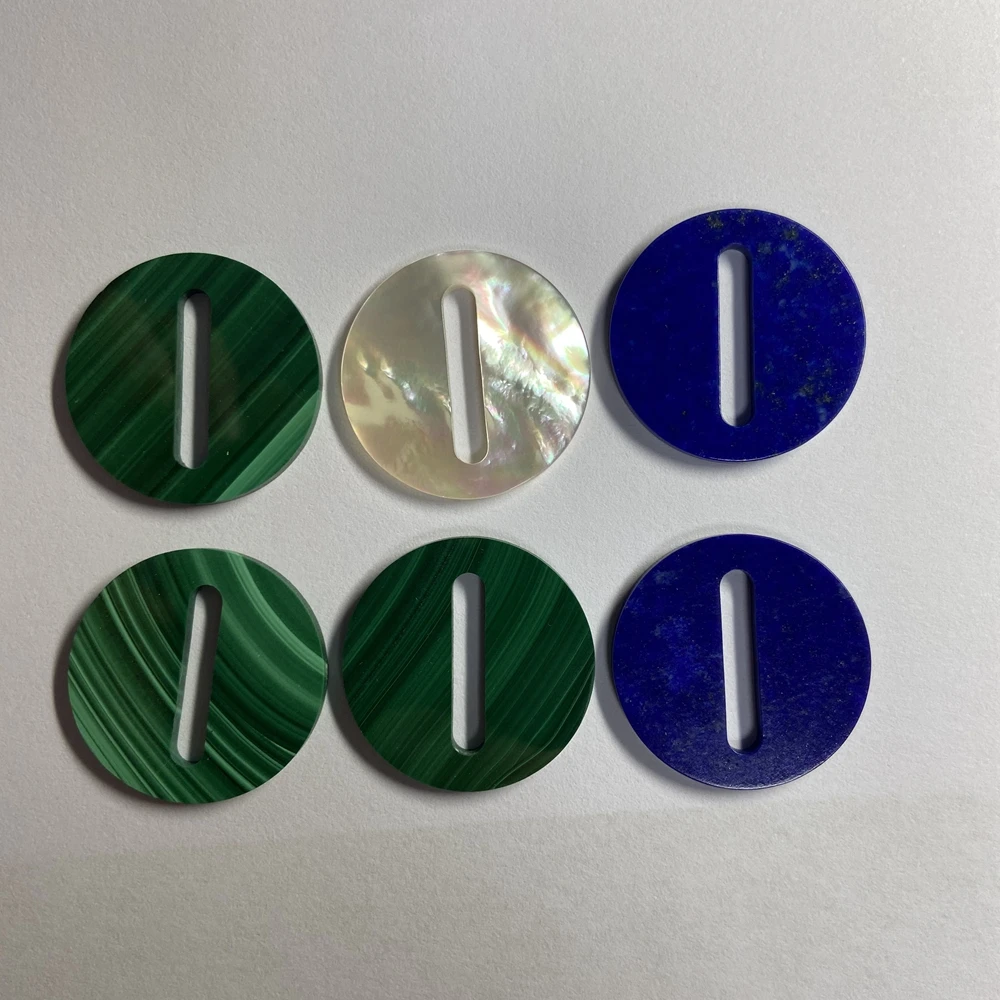 30 Pieces 1 Bag Round 24x2mm Natural Green Malachite White Mother of Pearl Shell Lapis GemStone with 3x17mm Hole