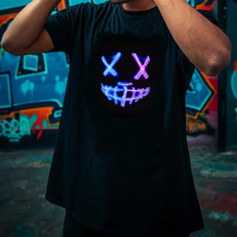 تي شيرت مع شاشة LED للتحكم في التطبيقات، تي شيرت مضيئة قابل للبرمجة للرجال والنساء #2