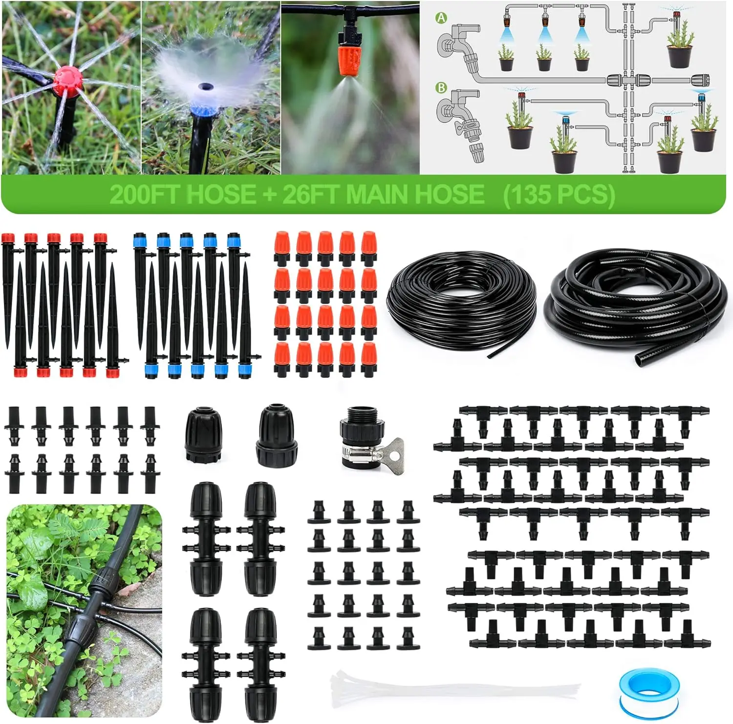 

226FT Greenhouse Micro Drip Irrigation Kit Automatic Irrigation System Patio Misting Plant Watering System