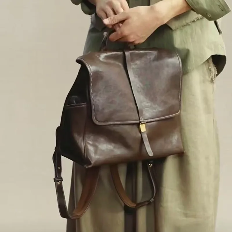 S Large New Simplified Double Shoulder Bag Capacity Tanned Lightweight Commuting Computer Bag Exquisite Commuting Crossbody Bag
