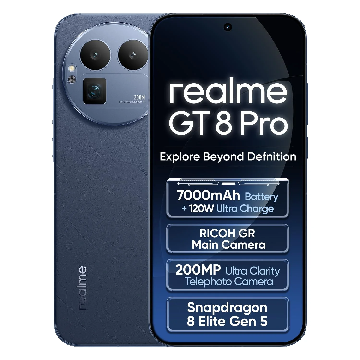realme GT 8 Pro Smartphone Snapdragon 8850, 200MP Kamera, 50MP IMX906 OIS, 6,78 Zoll 2K 144Hz Display, 7000mAh Akku, 120W kabelloses Laden, IP69, Blau