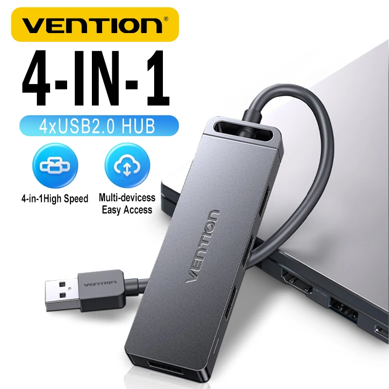 

Vention 4-in-1 Hub 4 Ports USB 2.0 USB Expander for Apple Macbook Air Samsung Laptop PC Tablet Fast Data Transfer Expansion Dock