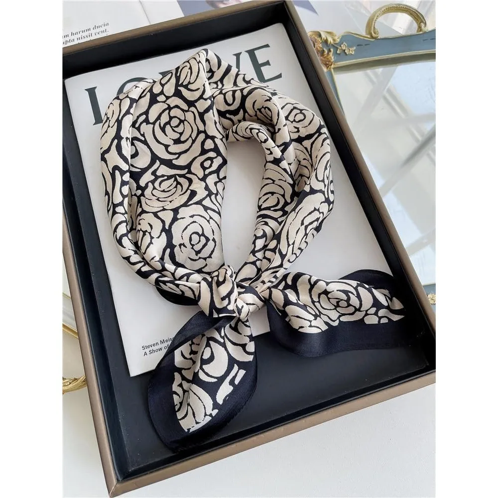 Lenço quadrado de seda amoreira pura 25,6" x 25,6'' - lenço de cabeça e pescoço para mulheres, embalado para presente