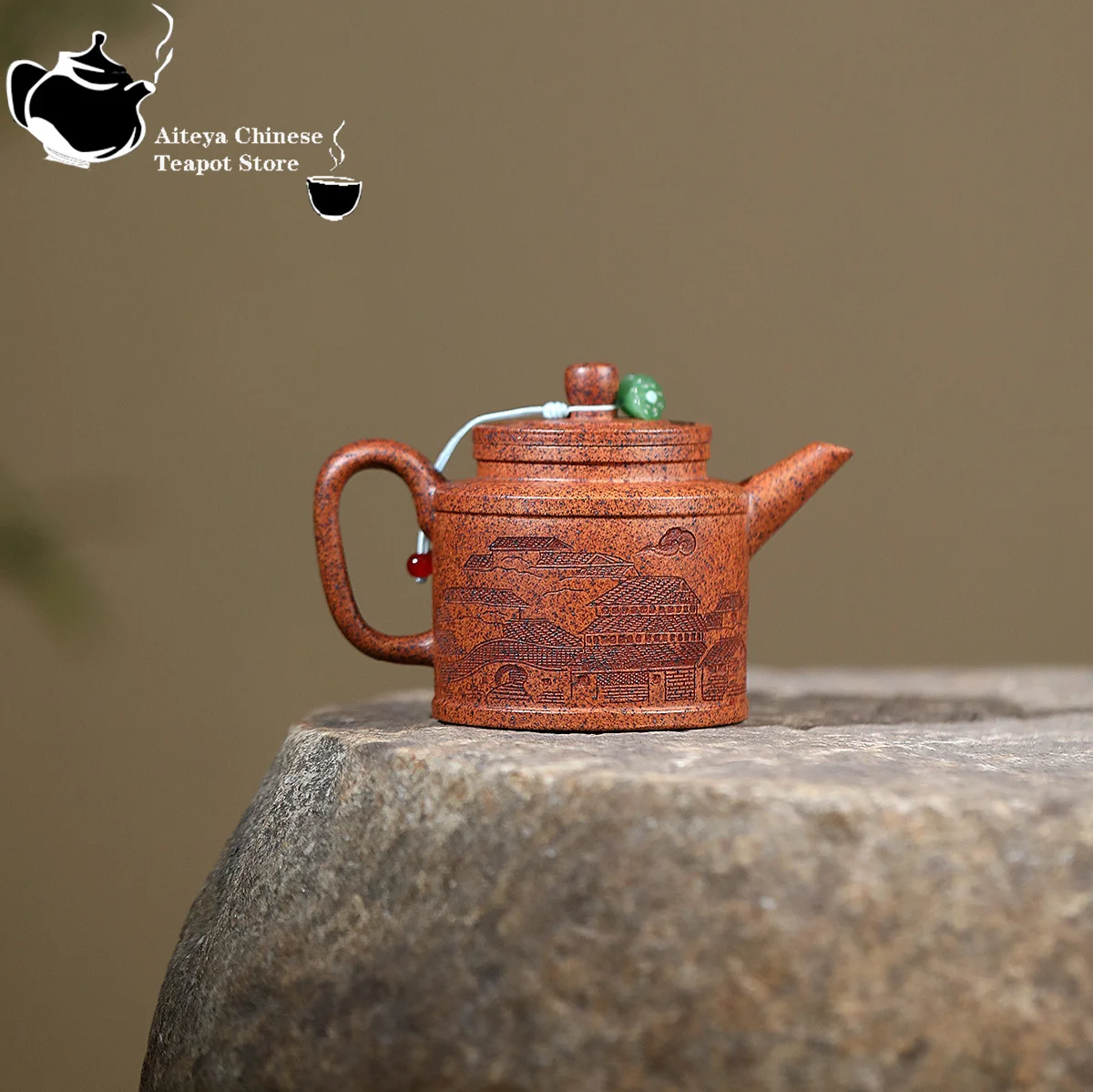 Yixing purple clay teapot, original ore, dragon bone, gold sand, carved scenery, Gaode Zhong, Kung Fu tea set, Chinese teapot