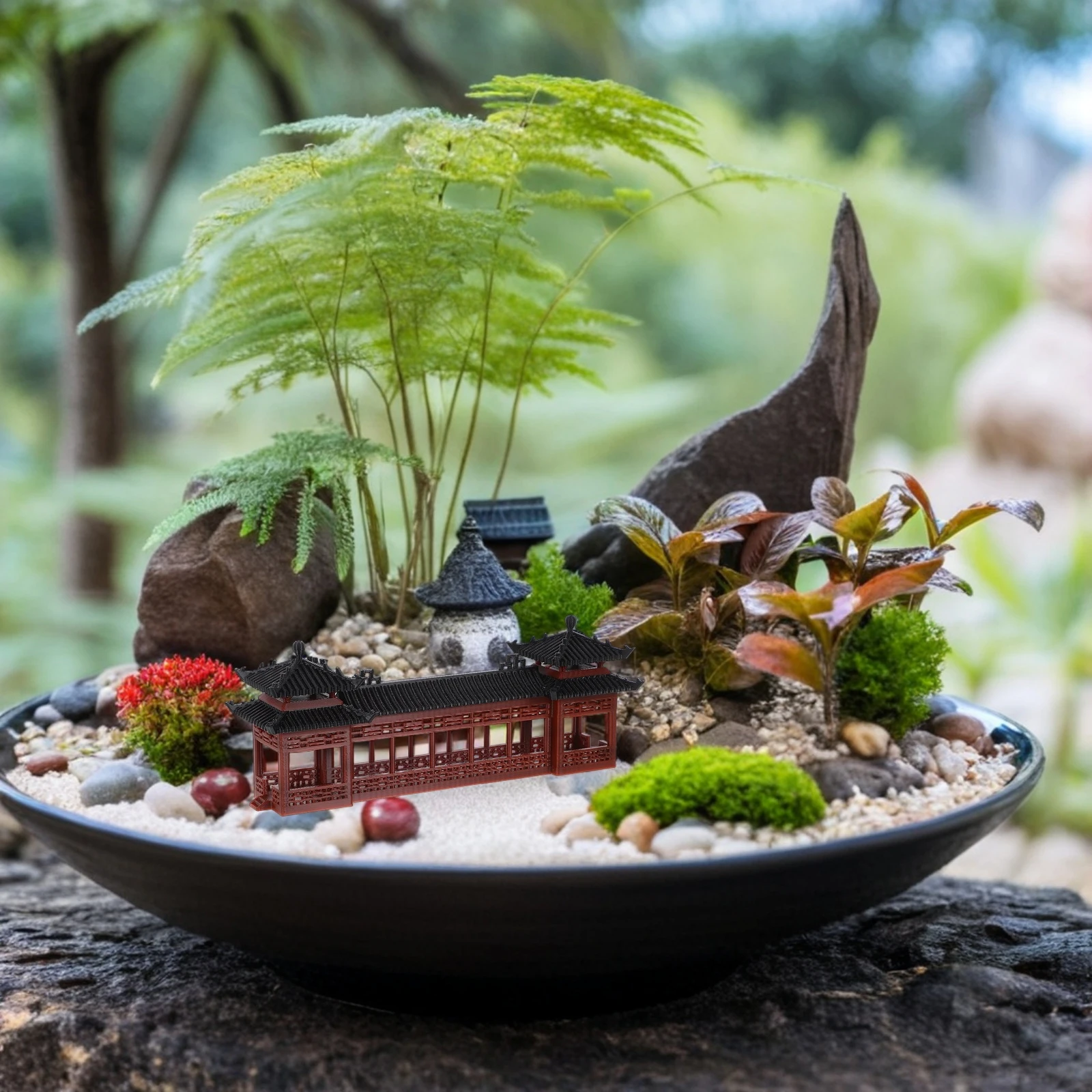 

1pc Miniature Corridor Ancient Pavilion Micro Plastic Chinese Style Architecture Fish Tank Decor Asian Garden Building Micro