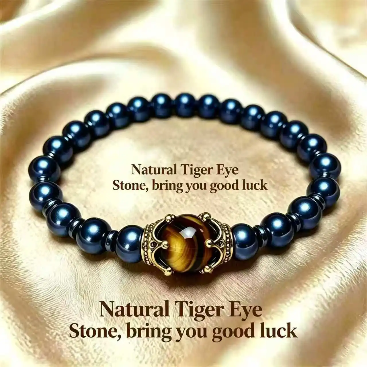 Handmade 8mm Energy Stone Beads Natural Black Hematite And Yellow Tiger Eye Beads Great Gift For Jewelry Lovers