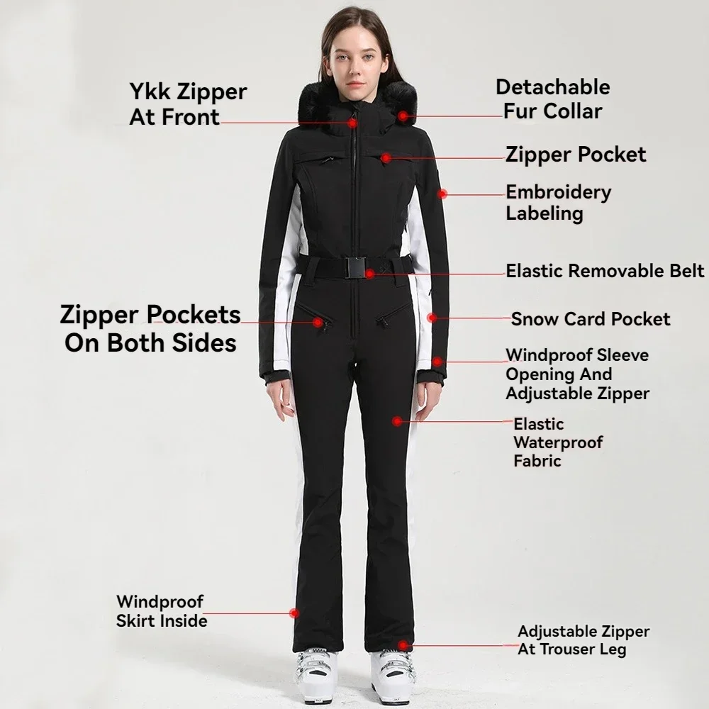 Winter New Slim Fitting Overalls One-Piece Ski Suit Thickened Thermal Snowboard Jacket Jumpsuits Ski Wind Proof Waterproof Set