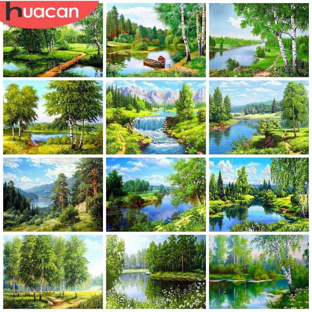 Huacan 5d Diamant Malerei Baum Landschaft Handwerk See Mosaik voller Diamant Stickerei Frühling