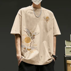 Trendy Brand Chinese Style Summer Thin T-Shirts Men's O-Neck Pure Cotton Embroidered Fashion Casual Short Sleeve Loose Tops