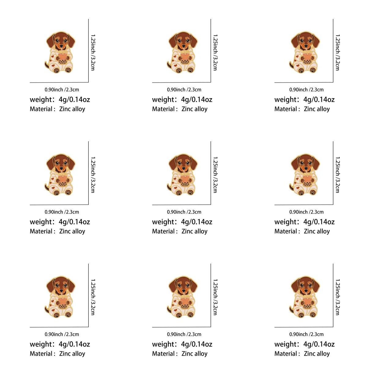 9pcs/Set Cute Dachshund Enamel Pin Cartoon Puppy Bubble Tea Brooch Pines Lapel Pins Badge on Backpack Accessories Jewelry Gifts