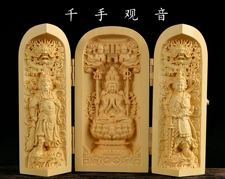 Buddhism sacred holy  # traveling altar Mascot -Safety Talisman - efficacious Protection GUAN YIN Buddha Wood carving statue