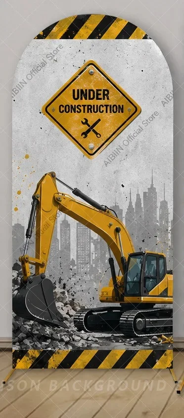 Construction Birthday Party Arch Cover Backdrop Under Construction Happy Birthday 3 Panel Forklift background