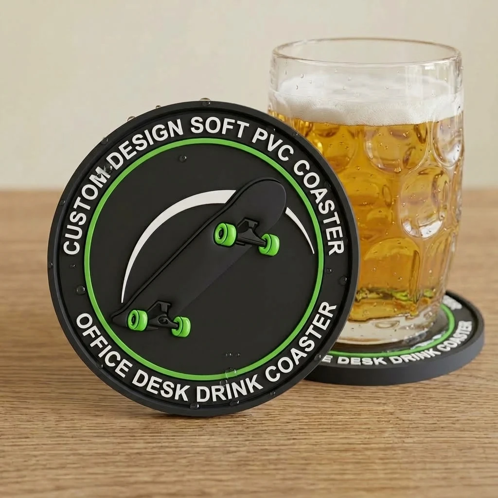 Personalized Printed Logo Soft Rubber Coaster Durable Heatproof PVC Silicone Cup Mat for Home Bar