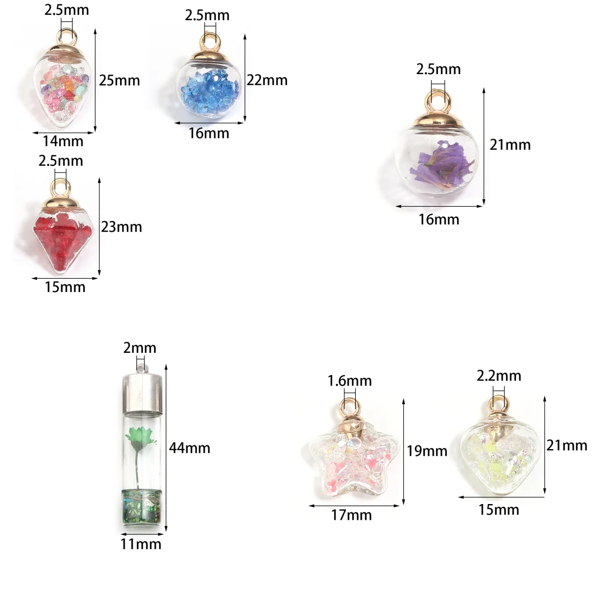 2/5/10Pcs Transparent Glass Ball Pendant DIY Handmade Jewelry Accessory Mix Color Artificial Diamond and Dried Flower Glass Ball