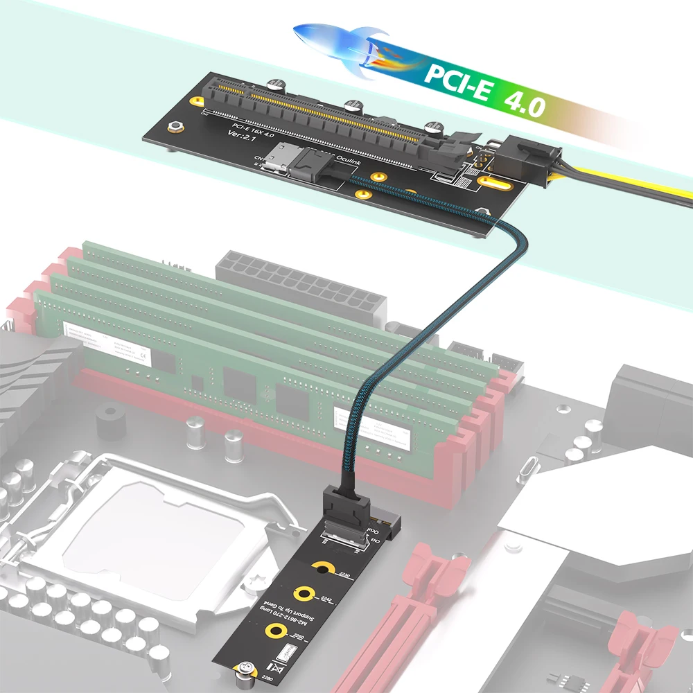 new M.2 M-Key 2242/2260/2280 to PCI-e 4.0 X16 with Oculink SFF-8612 Extension Cable As External Graphics Card, right orientation