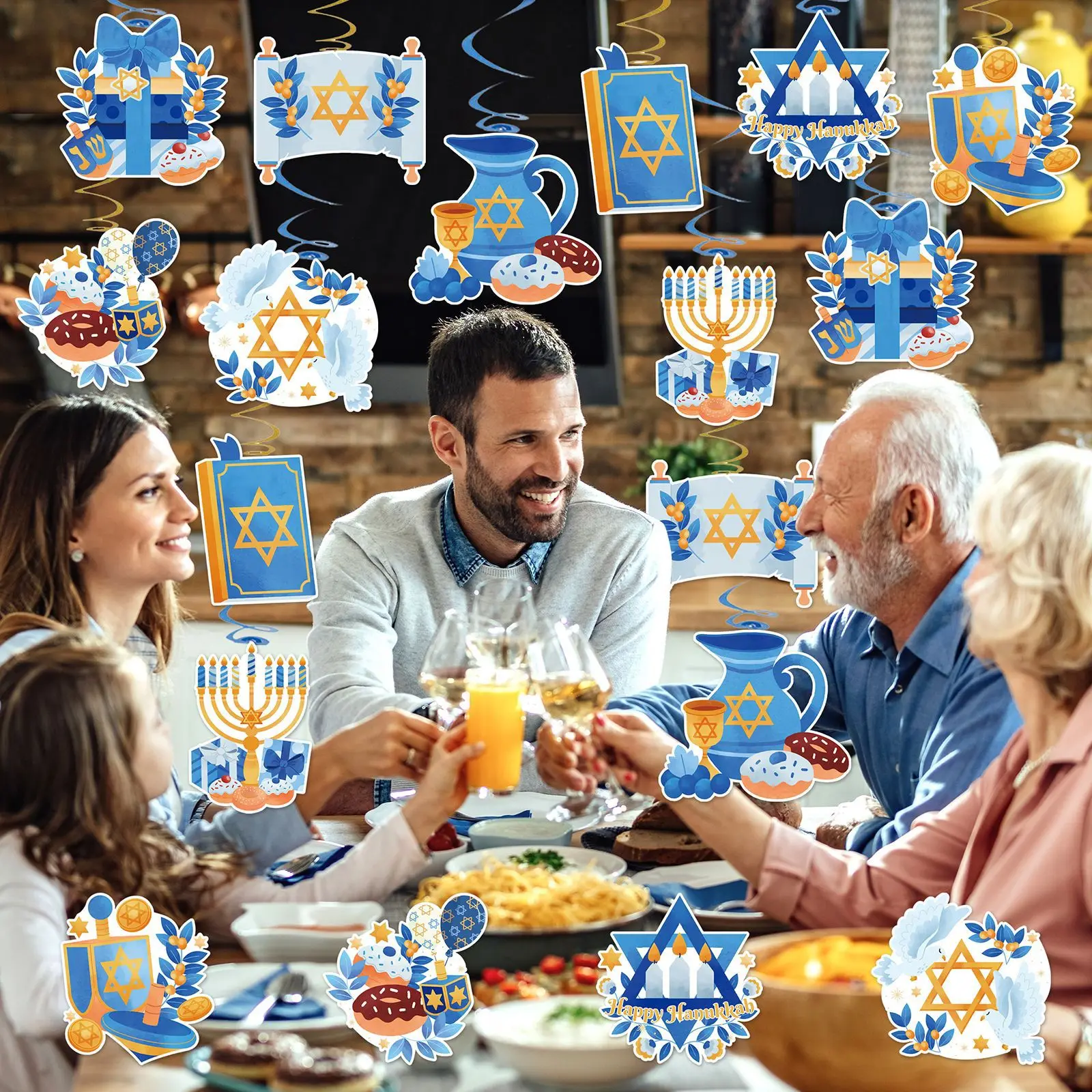 ديكورات معلقة حلزونية من هانوكا - ديكور أجواء احتفالية للعام الجديد اليهودي، زينة سقف لإعداد العطلات