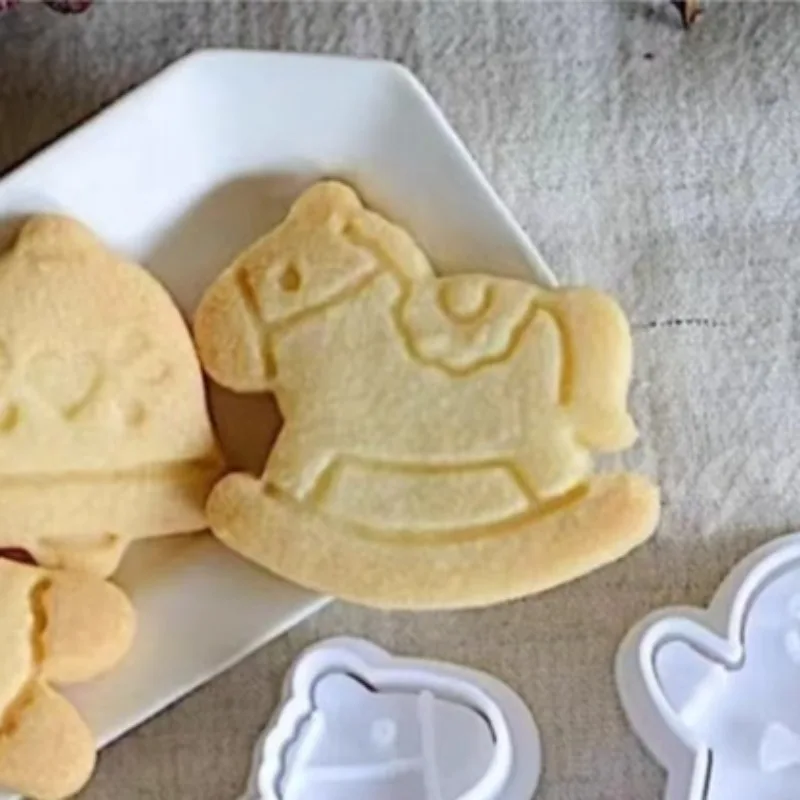 Rocking Horse Cookie Cutters Cute Animal Pony Shape Biscuit Mold Fondant Embosser PLA Cake Decorating Tools Baking Supplies